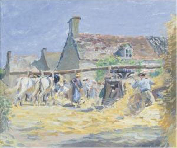 La Fauche Des Foins A Montfoucault Oil Painting by Ludovic Piette