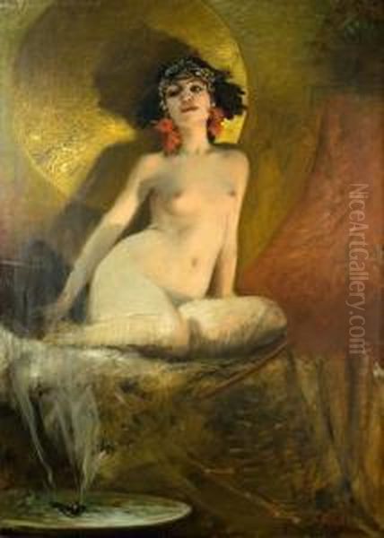 Orientalischer Frauenakt Oil Painting by Bruno Piglhein