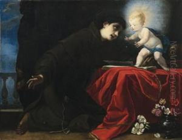 Saint Anthony And The Infant Jesus Oil Painting by Simone Pignone