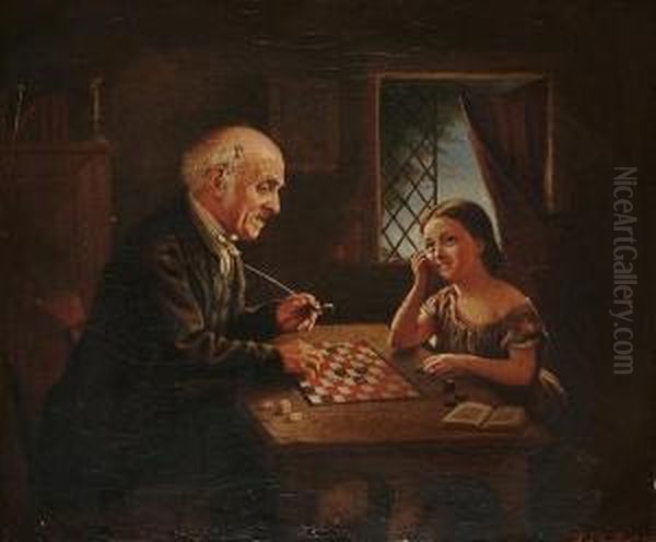 A Game Of Draughts Oil Painting by R. St.Ledger Pigot