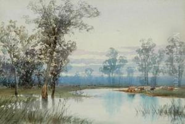 Backwater On River Murray Oil Painting by William Charles Piguenit