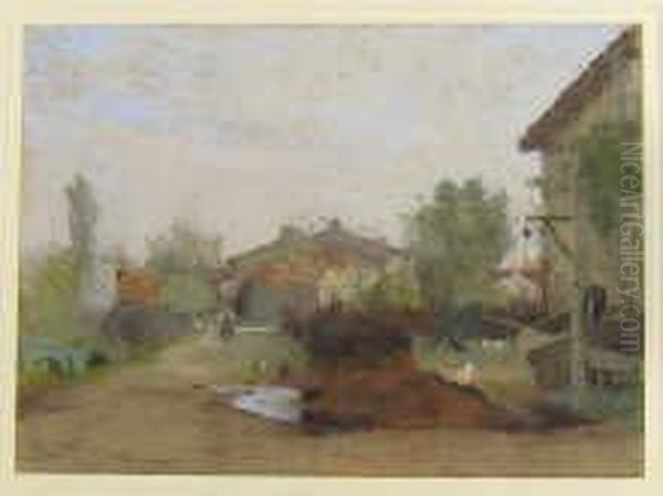 Farm Scene Oil Painting by Rodolphe Piguet