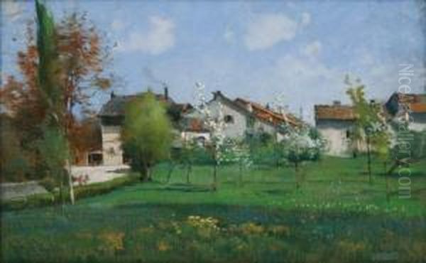 Arbres En Fleurs A L'entree Du Village Oil Painting by Rodolphe Piguet