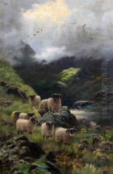 Sheep On A Hillside Oil Painting by Sidney Pike