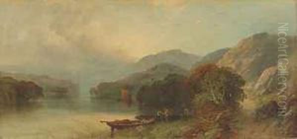 Flusslandschaft Mit Anglern Oil Painting by William Henry Pike