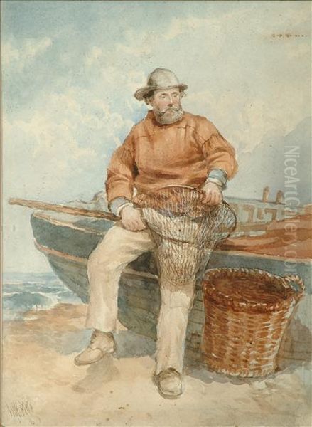 A Fisherman Oil Painting by William Henry Pike