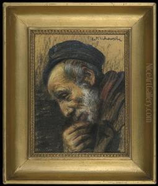 Portrait Of An Old Jew Oil Painting by Leopold Pilichowski