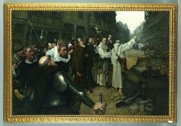 L'accueil A Orleans, Par Le Clerge Ligueur Et Par Le Corps Deville, De Charles De Lorraine Oil Painting by Charles Henri Pille