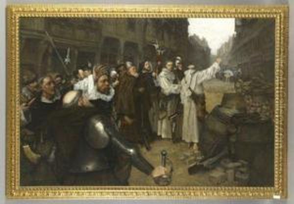 L'accueil A Orleans, Par Le Clerge Ligueur Et Par Le Corps Deville, De Charles De Lorraine, Duc De Guise Oil Painting by Charles Henri Pille