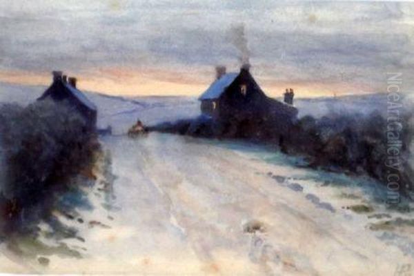 Rural Street Scene In Winter Oil Painting by Henry Pilleau