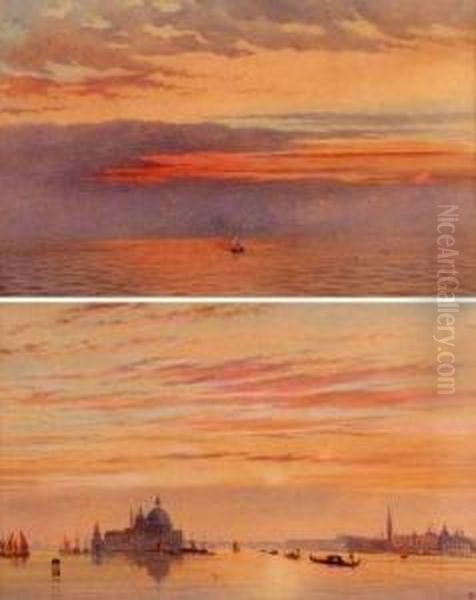 Venetian Waterways At Sunset Oil Painting by Henry Pilleau