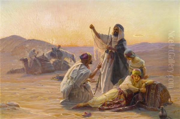 Trade In The Desert Oil Painting by Otto Pilny