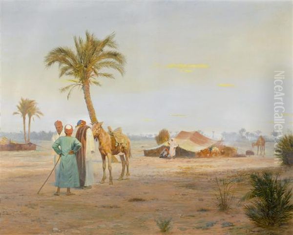 Oasis In The Desert Oil Painting by Otto Pilny