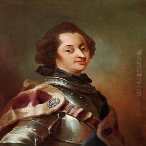 Portrait Of King Frederik V In Armour Oil Painting by Carl Gustav Pilo