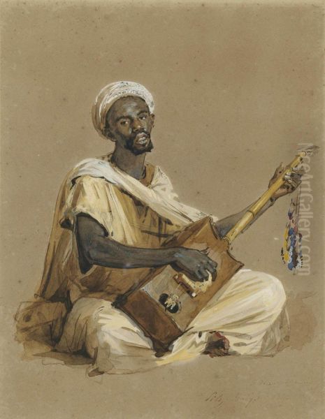 Musicien Africain Assis Oil Painting by Isidore Alexandre Augustin Pils