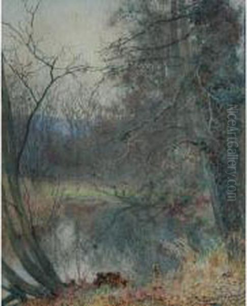 A Woodland Pool Oil Painting by Wilmot Clifford Pilsbury