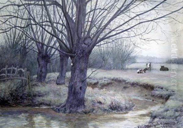 Cattle And Trees Beside A Stream Oil Painting by Wilmot Clifford Pilsbury