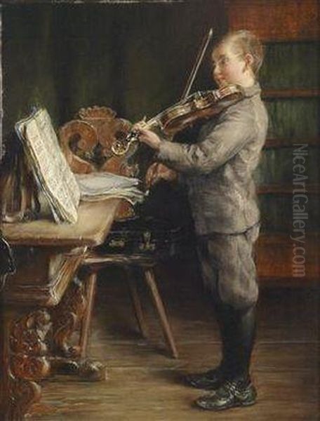 Boy Playing The Violin Oil Painting by Otto Piltz