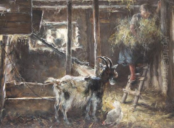 Tending The Animals Oil Painting by Otto Piltz