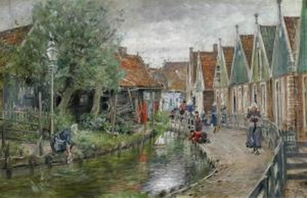 Canal In Holland Oil Painting by Otto Piltz