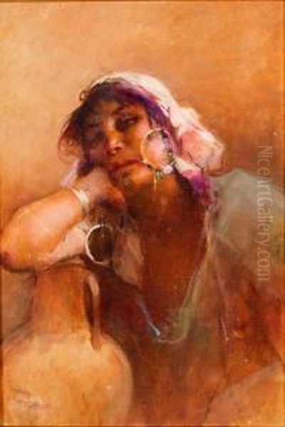 Femme A La Cruche Oil Painting by Auguste Emile Pinchart