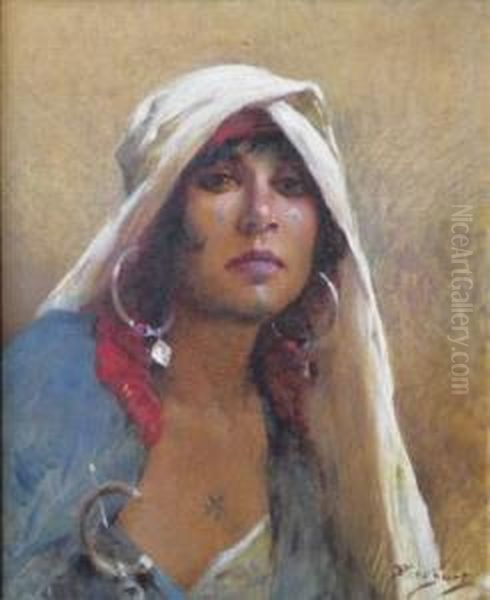 Portrait De La Femme De L'artiste En Bedouine. Oil Painting by Auguste Emile Pinchart