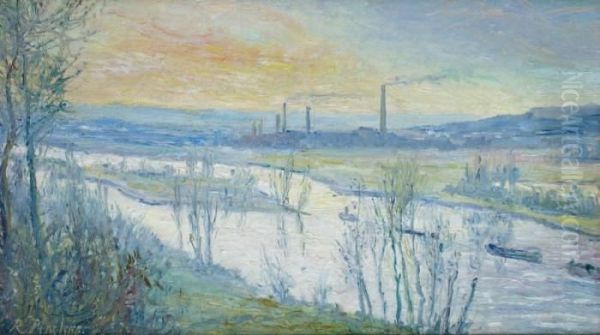 La Seine Vue Du Petit Quevilly Pres De Rouen Oil Painting by Robert Antoine Pinchon