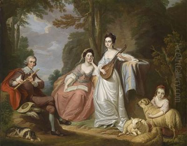 Group Portrait Of The Burdett Family Oil Painting by Robert Edge Pine