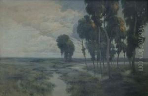 Paysage Marecageux Aux Grands Pins. Oil Painting by Theodore E. Pine