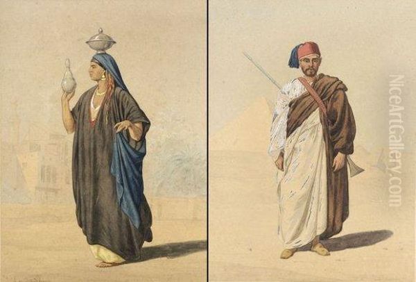 Guerrier Egyptien / Egyptienne A L'urne Oil Painting by Louis-Emile Pinel De Grandchamp