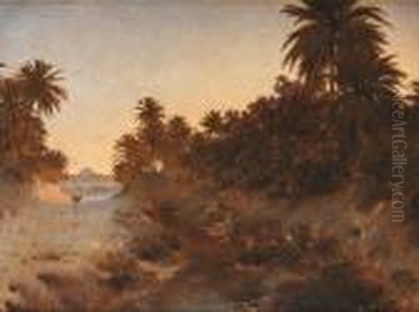 Le Passage D'un Oued A L'aube Oil Painting by Gustave Nicolas Pinel