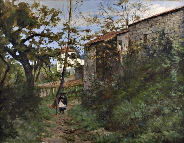 Paisagem Com Casas E Figura Oil Painting by Alfredo Jose Torq. Pinheiro