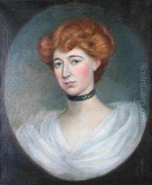 Portrait Of A Lady, Painted Oval Oil Painting by Hyde Pinion