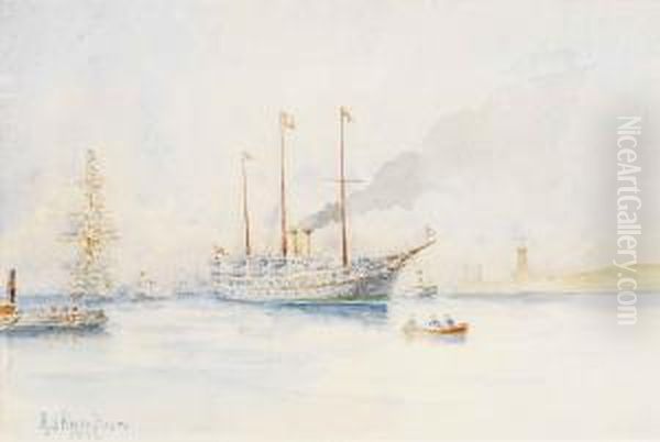 Iate Real Ingles 'victoria And Albert' Passando Por Barcos Engalanados. Oil Painting by Antonio Pinto Basto