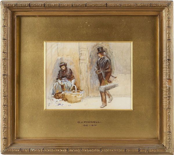 Study For 'the Fiddler And The Flower Girl' Oil Painting by George John Pinwell