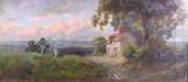 A Cottage In An Extensive Wooded Landscape Oil Painting by George John Pinwell