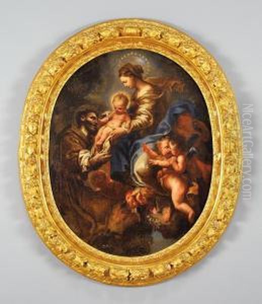 Madonna Con Bambino, Santo Ed Angioletti Oil Painting by Domenico Piola