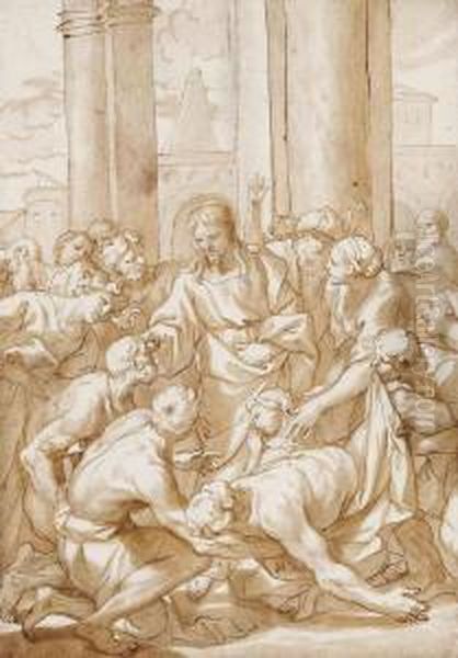 Christ Healing The Sick Oil Painting by Domenico Piola