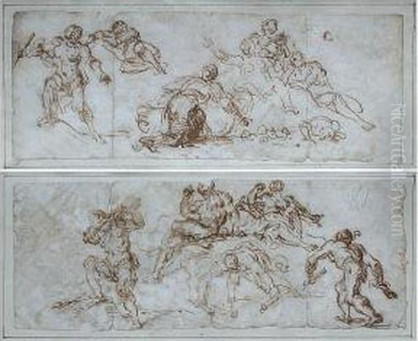 Scenes From Classical Mythology, Possibly Of Hercules Oil Painting by Paolo Girolamo Piola