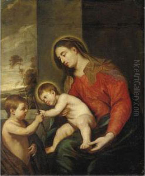 Madonna Col Bambino E San Giovannino Oil Painting by Pellegrino Piola