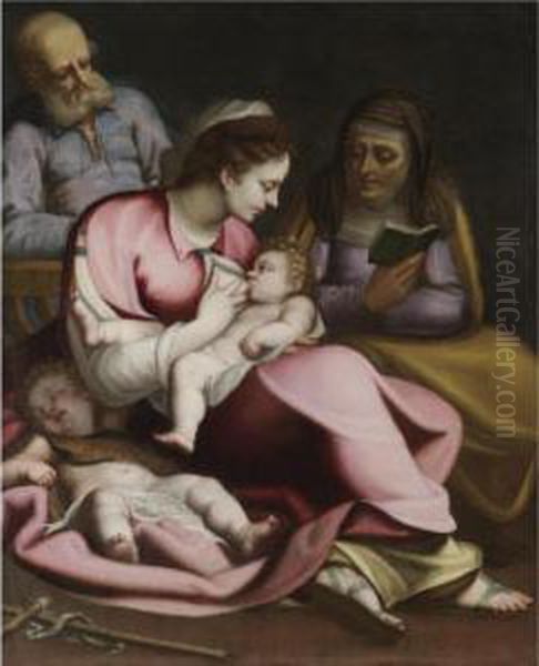 The Holy Family With The Sleeping Infant St. John The Baptist And St. Elizabeth Reading Oil Painting by Pier Francesco Piola