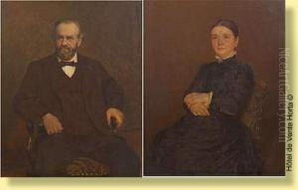 Portraits De Monsieur Et
 Madame Carpentier (architecte) Oil Painting by Louis Pion