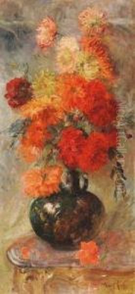 Bouquet De Fleurs Sur Un Entablement Oil Painting by Louis Piot