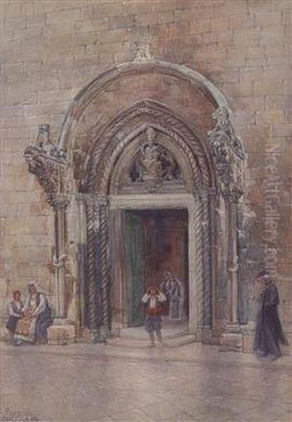 Eingang Zum Dom Von Curzola Auf Der Gleichnamigen Insel Oil Painting by Carl Pippich