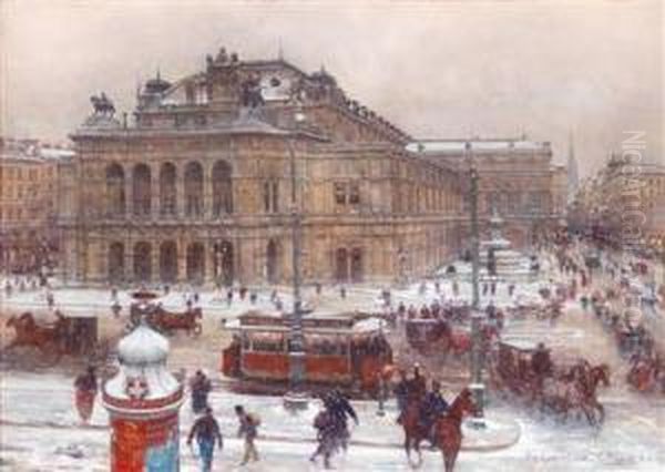 Die Staatsoper Im Winter Oil Painting by Carl Pippich