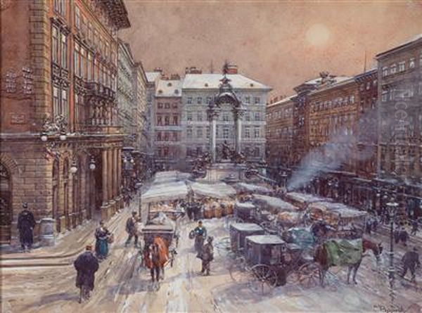 Der Hohe Markt Im Schnee Oil Painting by Carl Pippich