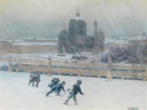 Schneeballschlacht Oil Painting by Carl Pippich