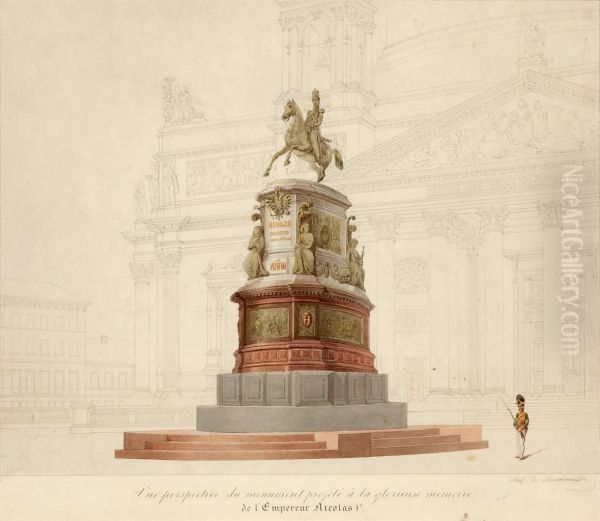 Vue Perspective Du Monument Projete A La Glorieuse Memoire De L'empereur Nicolas I<->er<-> Oil Painting by Auguste Piquet De Brienne