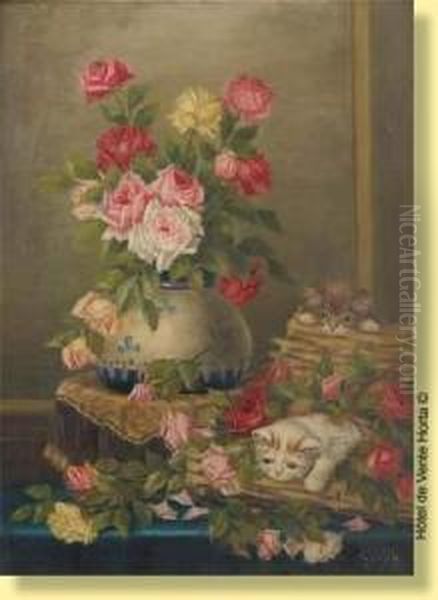 Chatons Dans Les Roses Oil Painting by Sophie Pir