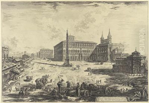 Zwei Radierungen: 1. Veduta Della Piazza E Basilica Di S. Giovanni In Laterano Oil Painting by Giovanni Battista Piranesi